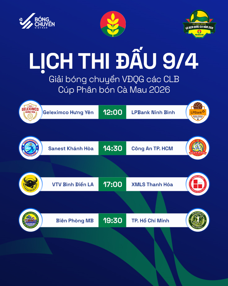Lịch thi đấu bóng chuyền quốc gia hôm nay (9-4)

